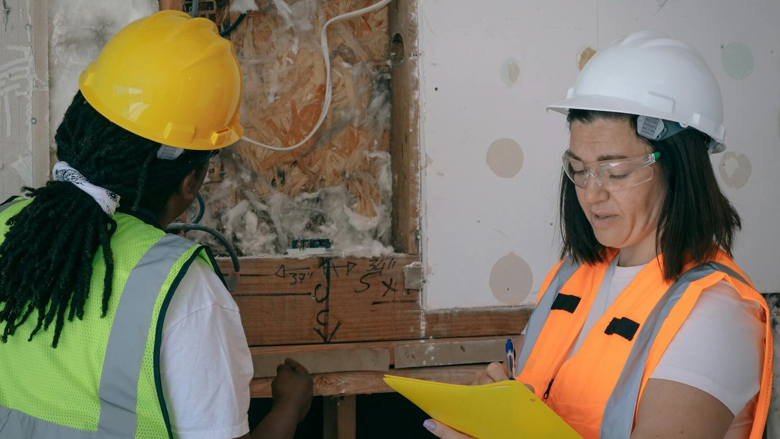 female engineers inspecting a demolished wall